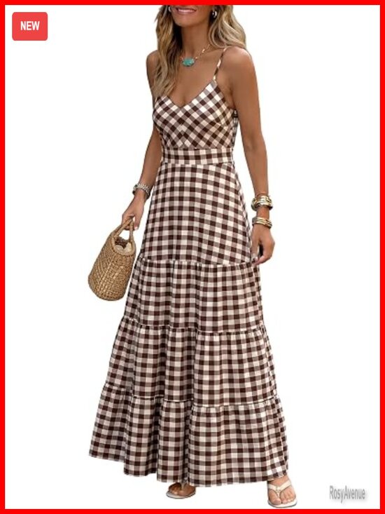 Dresses & Skirts - Smocked Maxi Dress with Pockets - Spaghetti Strap V Neck A-Line